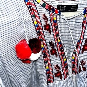 Adorable Zara swim cover up with embroidery and pompoms, size small